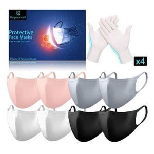 Protective Face Mask + Gloves Pack (8 Pack+2 Pair Glove) 3 Layers of Protection